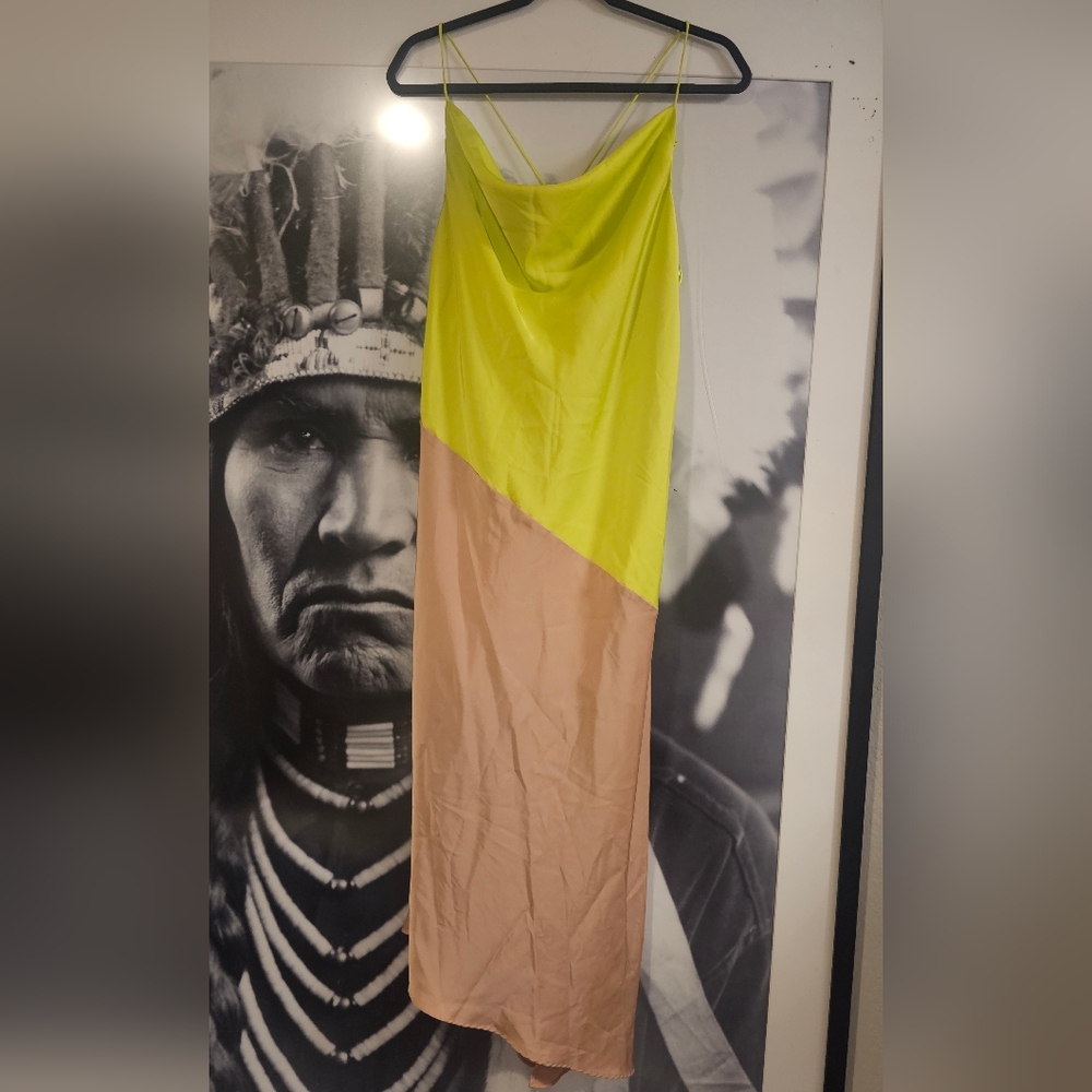 Cushnie X Target Tan and Lime Colorblock Cowl Neck Midi Slip Dress Size 14 - Picture 5 of 6